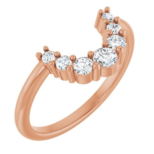 14K Rose Gold Round Polished 1/3 Ctw Natural Diamond Contour Band, Size 7