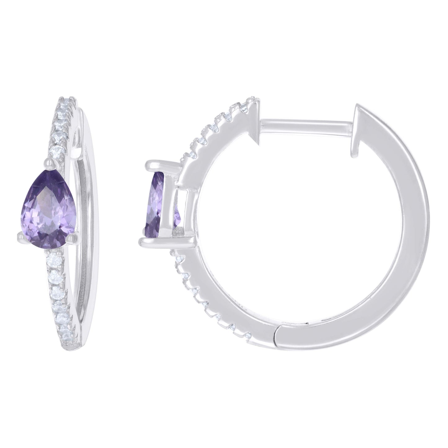 Sterling Silver Womens Cubic-Zirconia Hoop Huggies Earrings