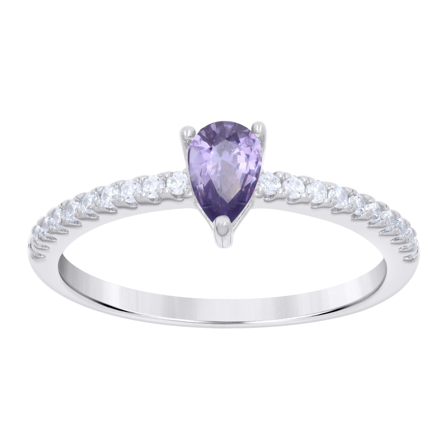 Sterling Silver Womens Purple White Pear Round Cubic-Zirconia Bridal Anniversary Engagement Wedding Ring