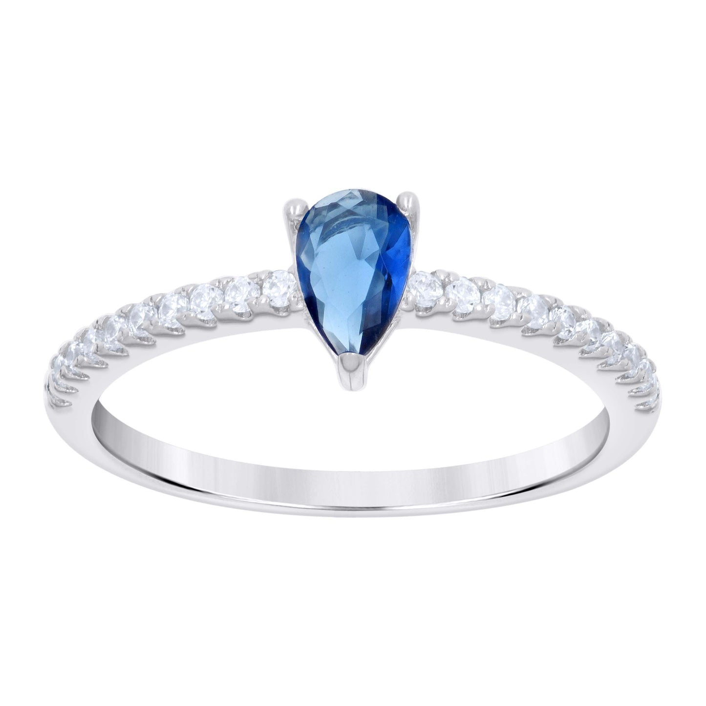 Sterling Silver Womens Blue White Pear Round Cubic-Zirconia Bridal Anniversary Engagement Wedding Ring
