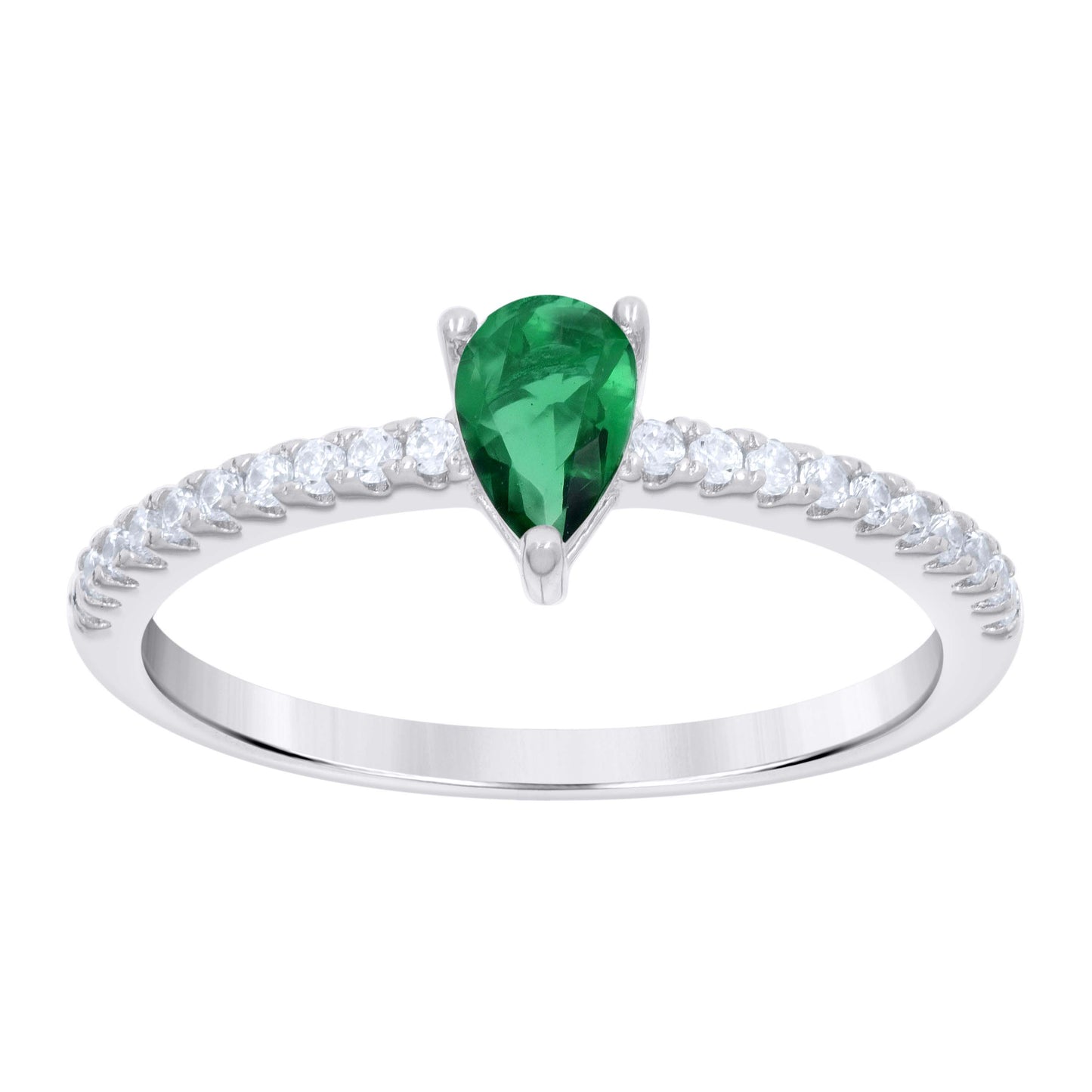 Sterling Silver Womens Green White Pear Round Cubic-Zirconia Bridal Anniversary Engagement Wedding Ring