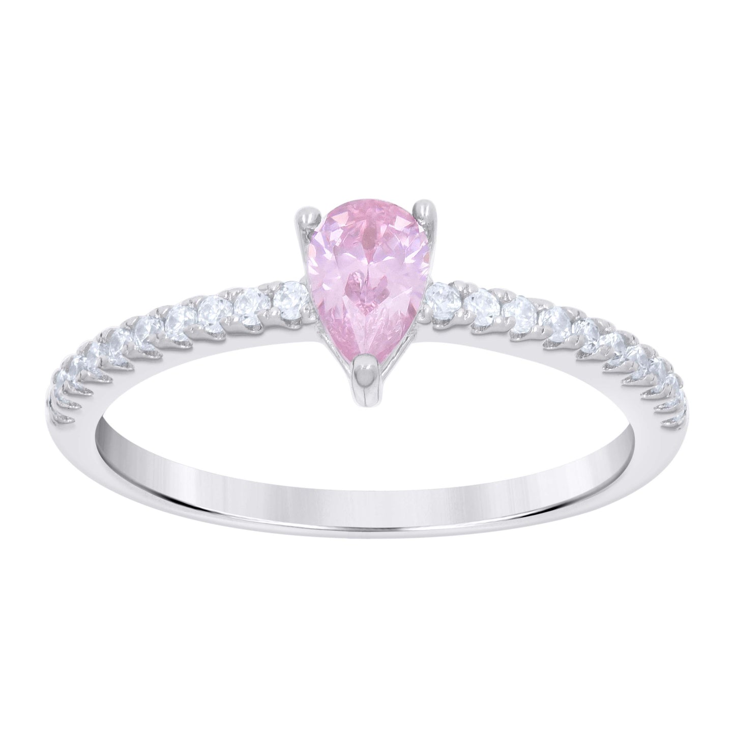 Sterling Silver Womens Pink White Pear Round Cubic-Zirconia Bridal Anniversary Engagement Wedding Ring