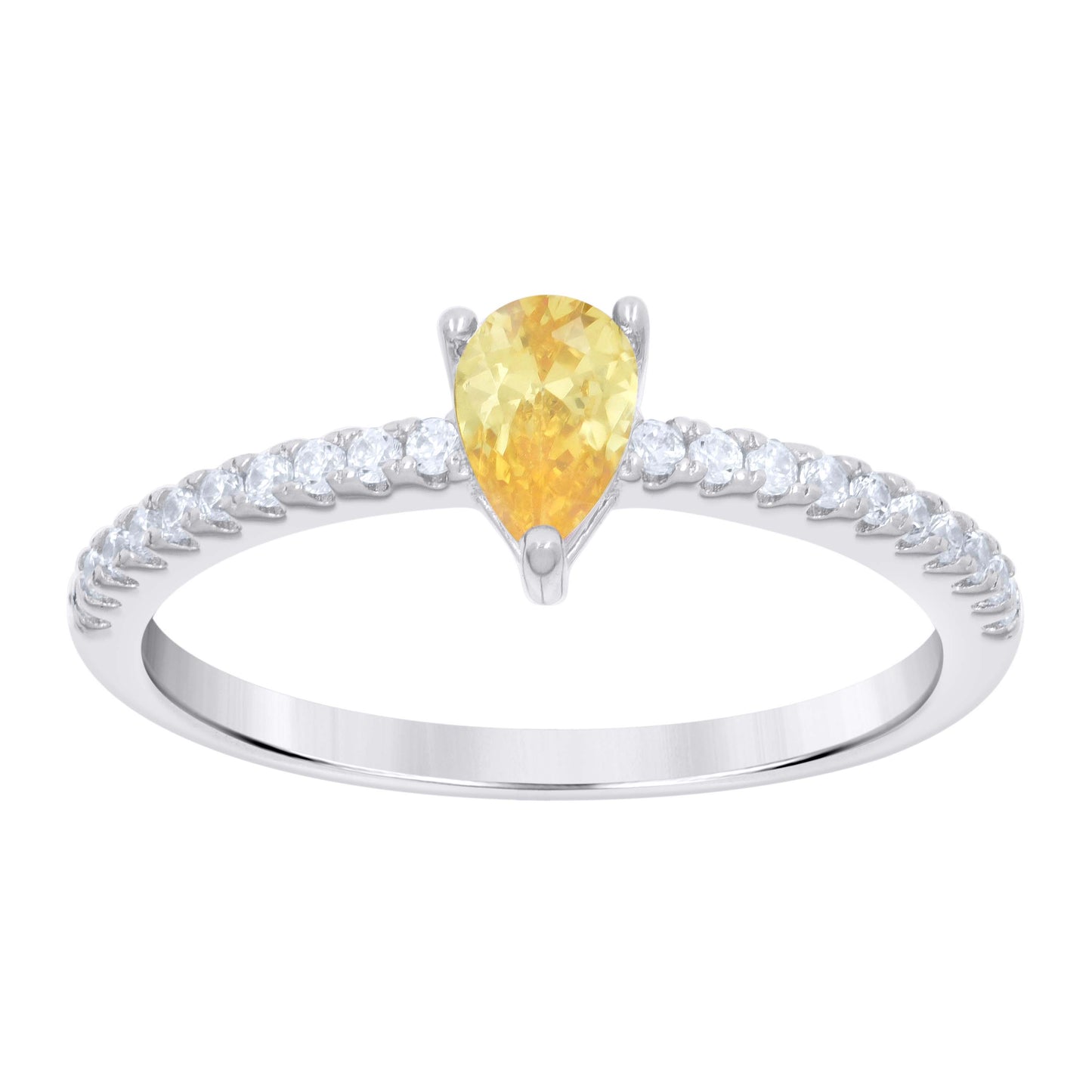 Sterling Silver Womens Yellow White Pear Round Cubic-Zirconia Bridal Anniversary Engagement Wedding Ring