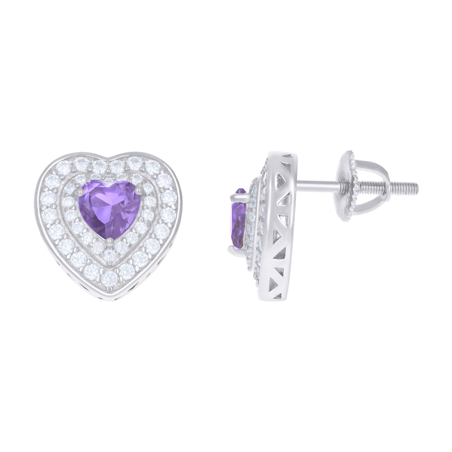 Sterling Silver Womens Cubic-Zirconia Heart Stud Earrings
