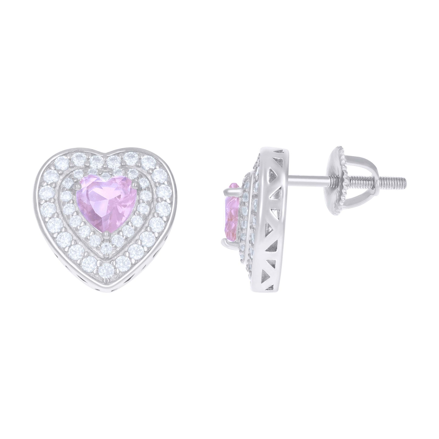 Sterling Silver Womens Cubic-Zirconia Heart Stud Earrings