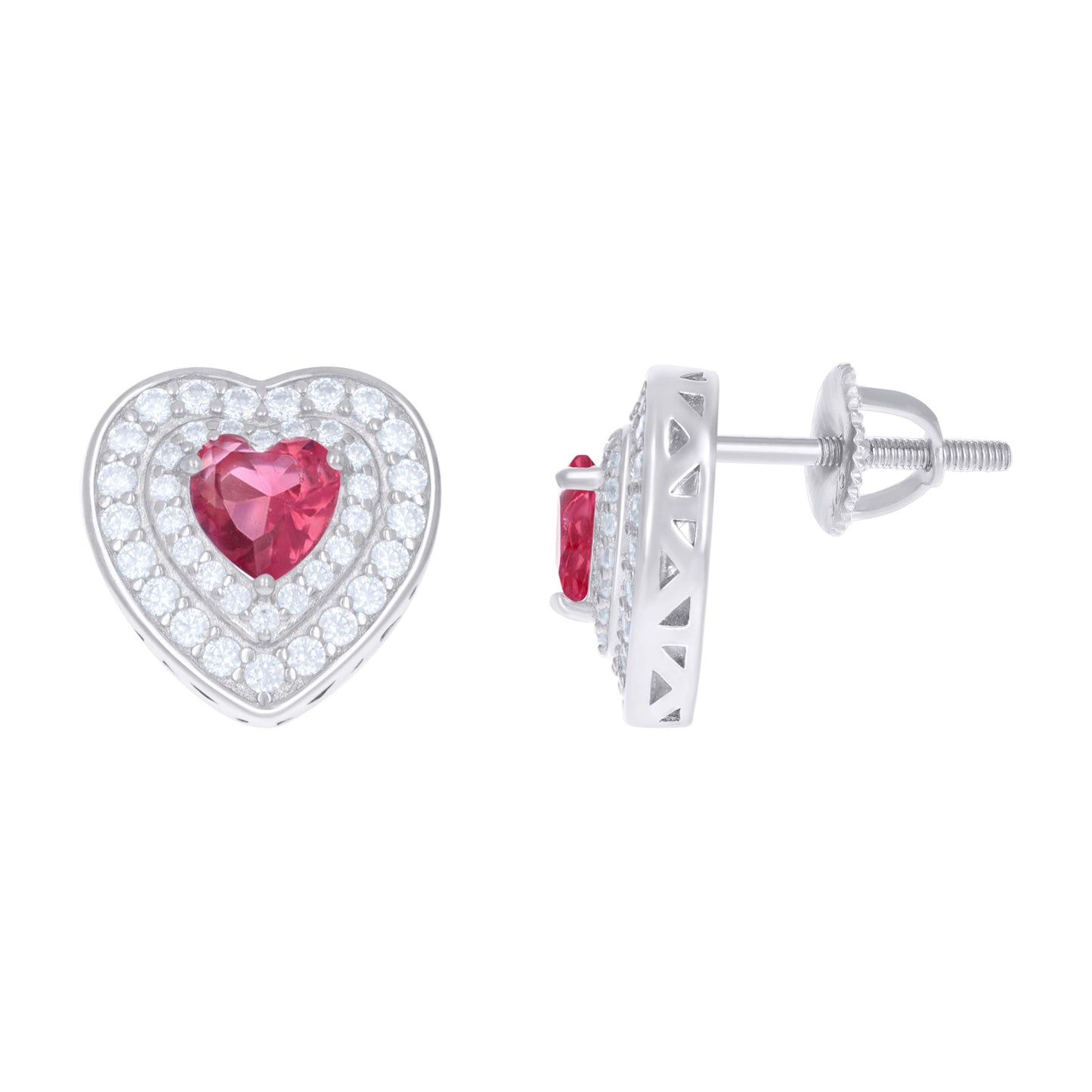 Sterling Silver Womens Cubic-Zirconia Heart Stud Earrings
