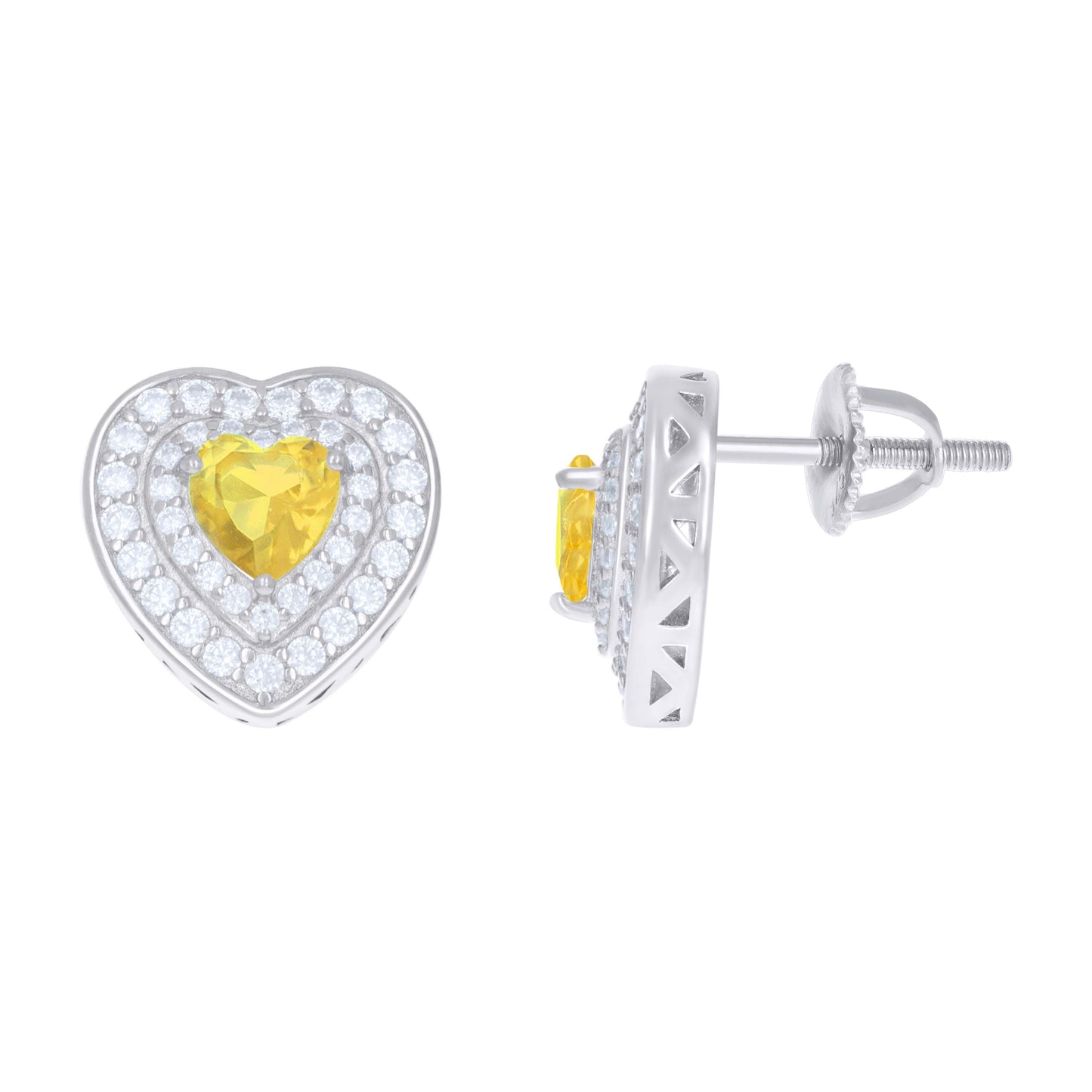 Sterling Silver Womens Cubic-Zirconia Heart Stud Earrings