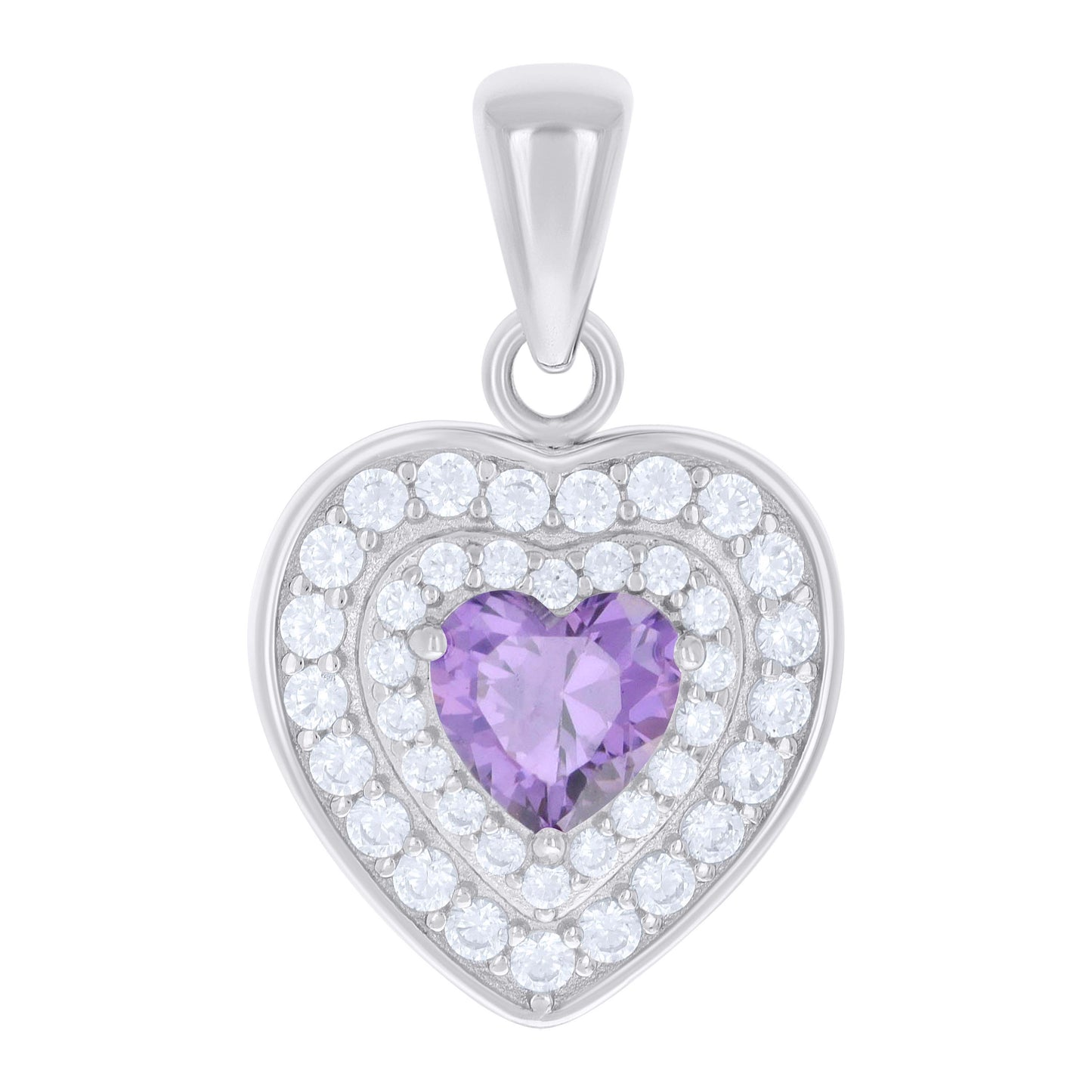 Sterling Silver Womens Heart Round Cubic-Zirconia Heart Charm Pendant