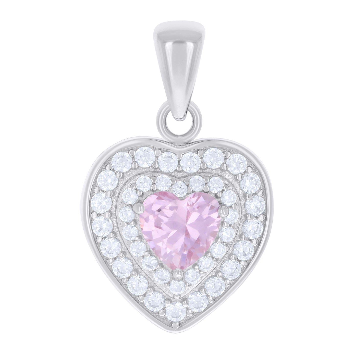 Sterling Silver Womens Heart Round Cubic-Zirconia Heart Charm Pendant