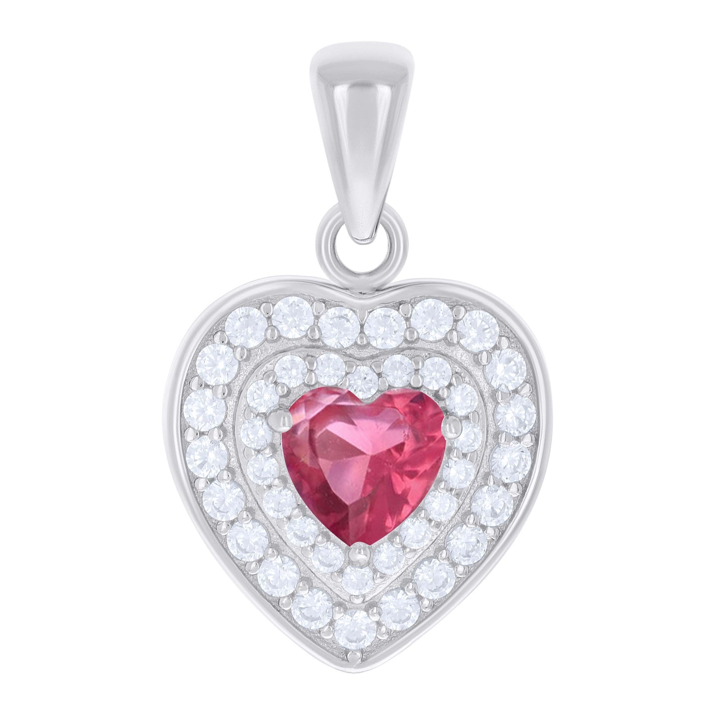 Sterling Silver Womens Heart Round Cubic-Zirconia Heart Charm Pendant