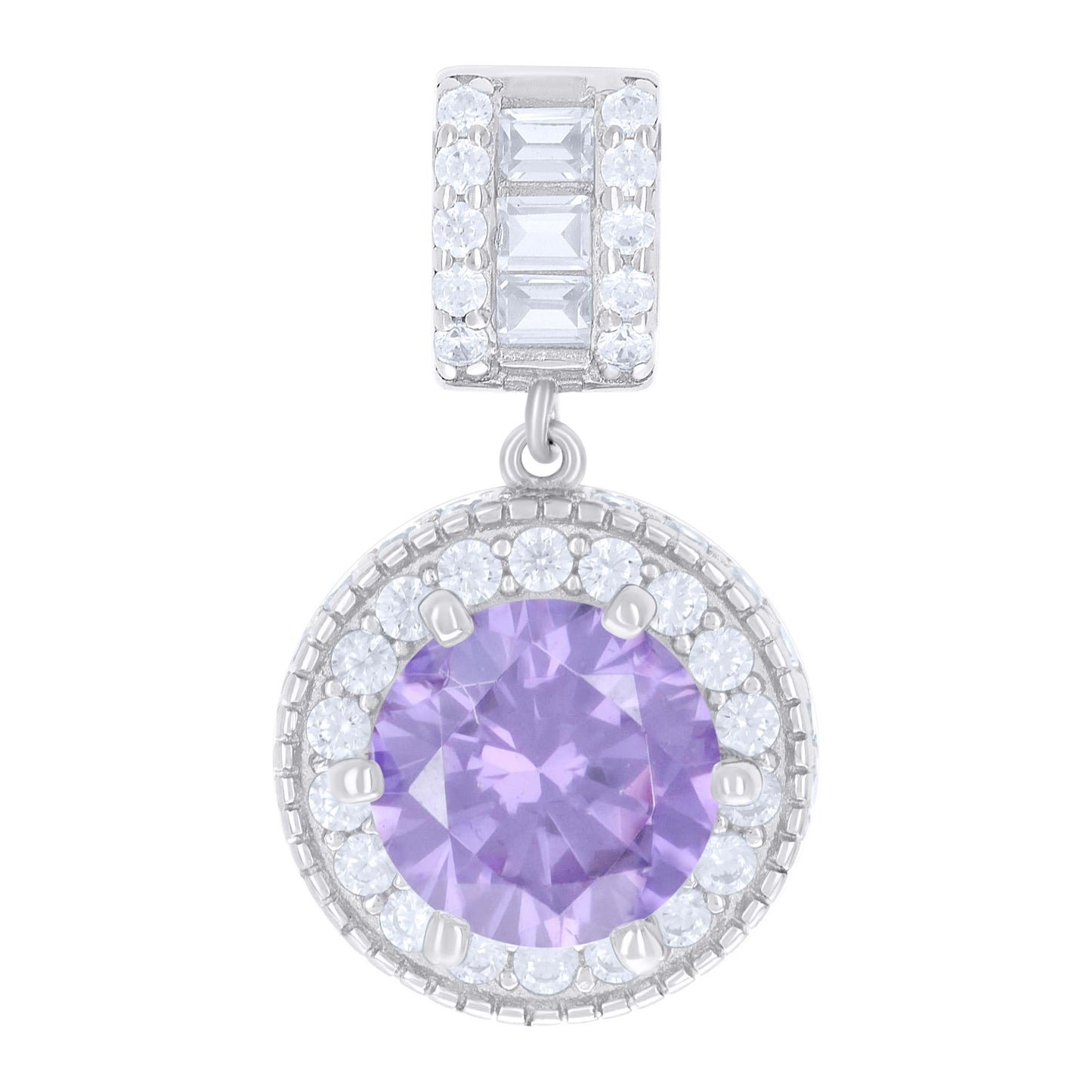 Sterling Silver Womens Baguette Round Cubic-Zirconia Fashion Charm Pendant