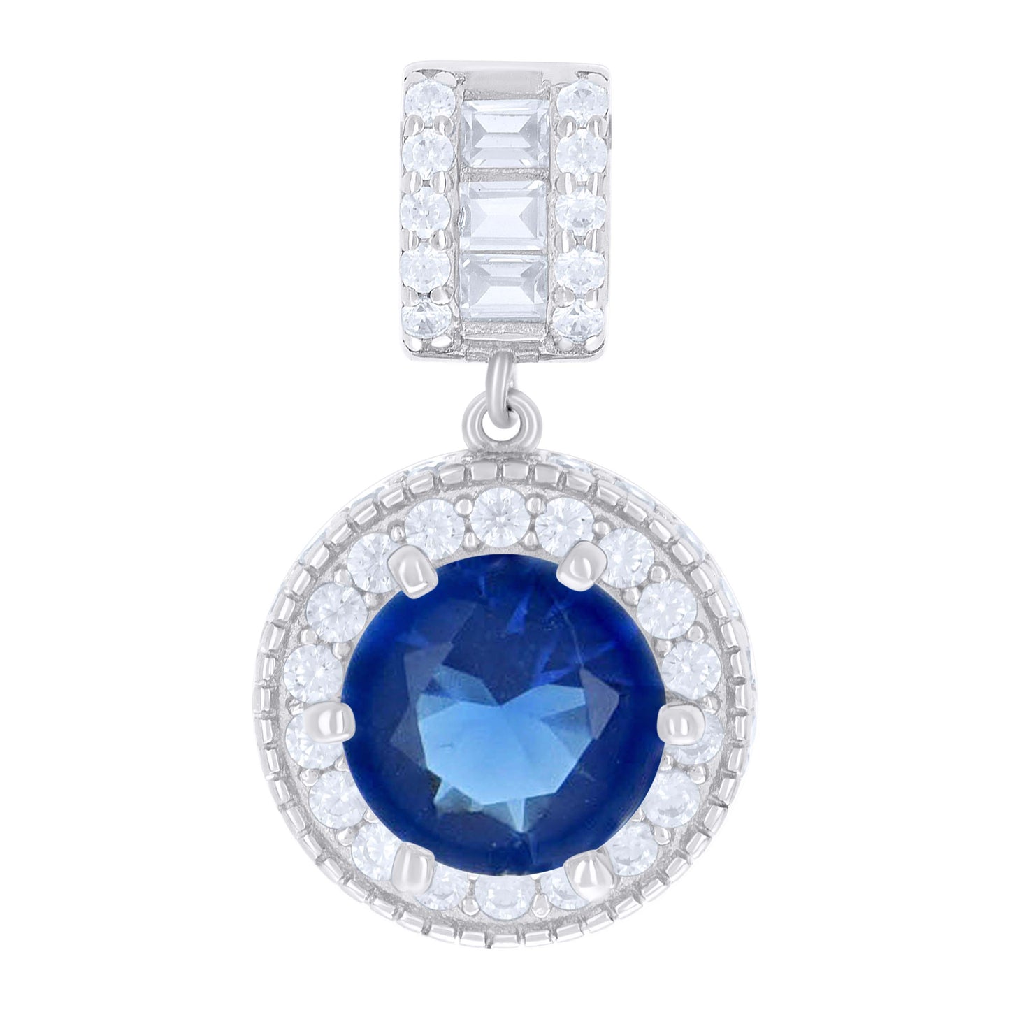 Sterling Silver Womens Baguette Round Cubic-Zirconia Fashion Charm Pendant