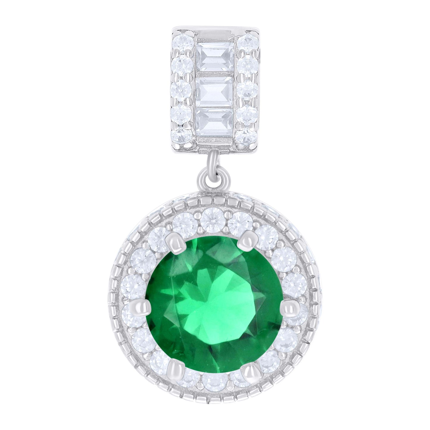 Sterling Silver Womens Baguette Round Cubic-Zirconia Fashion Charm Pendant
