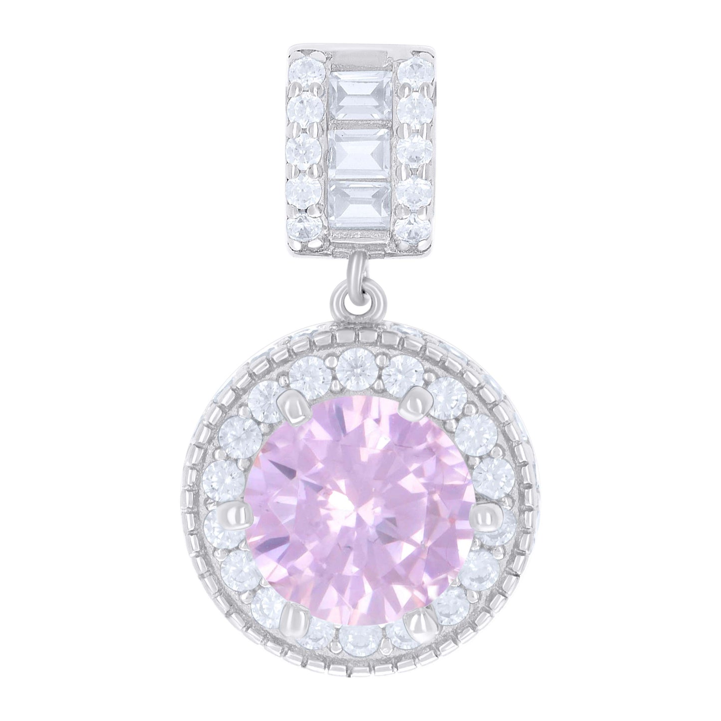 Sterling Silver Womens Baguette Round Cubic-Zirconia Fashion Charm Pendant