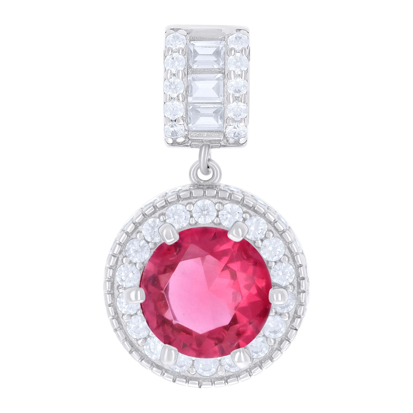 Sterling Silver Womens Baguette Round Cubic-Zirconia Fashion Charm Pendant