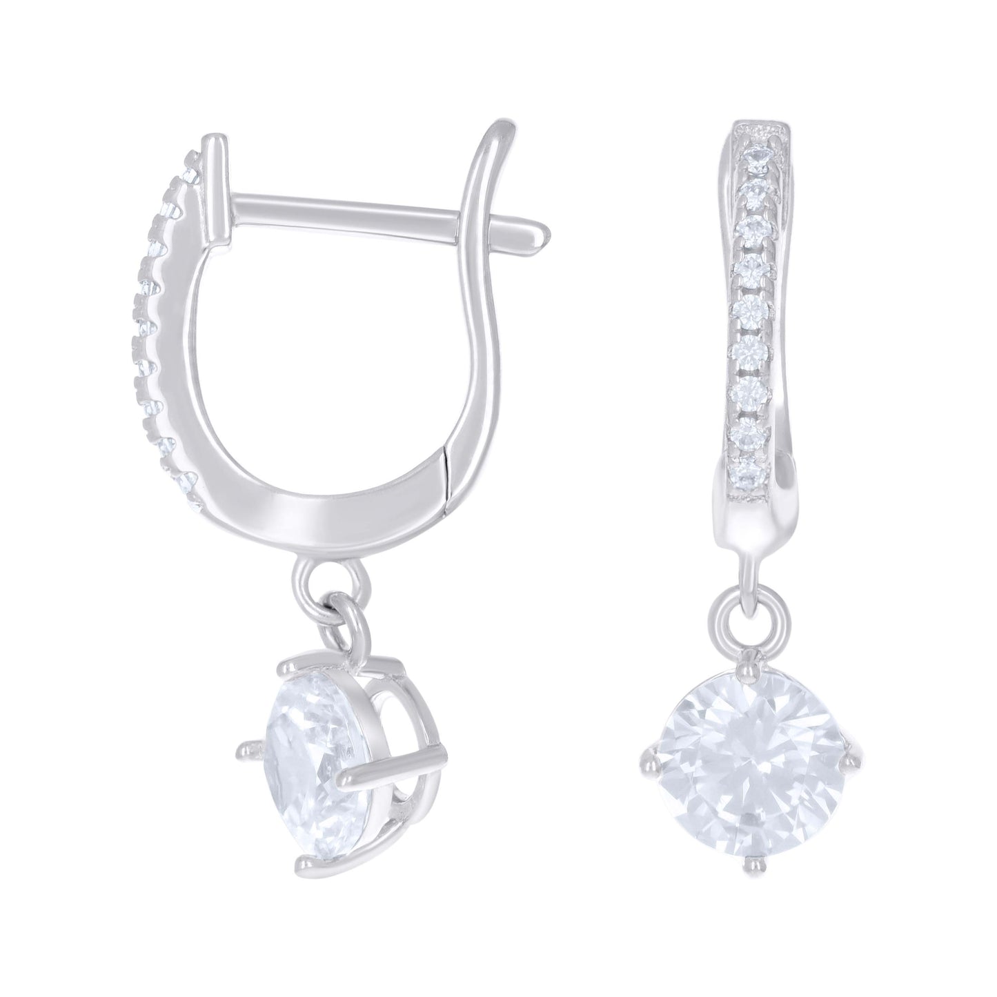 Sterling Silver Womens Cubic-Zirconia Dangle Hoop Earrings