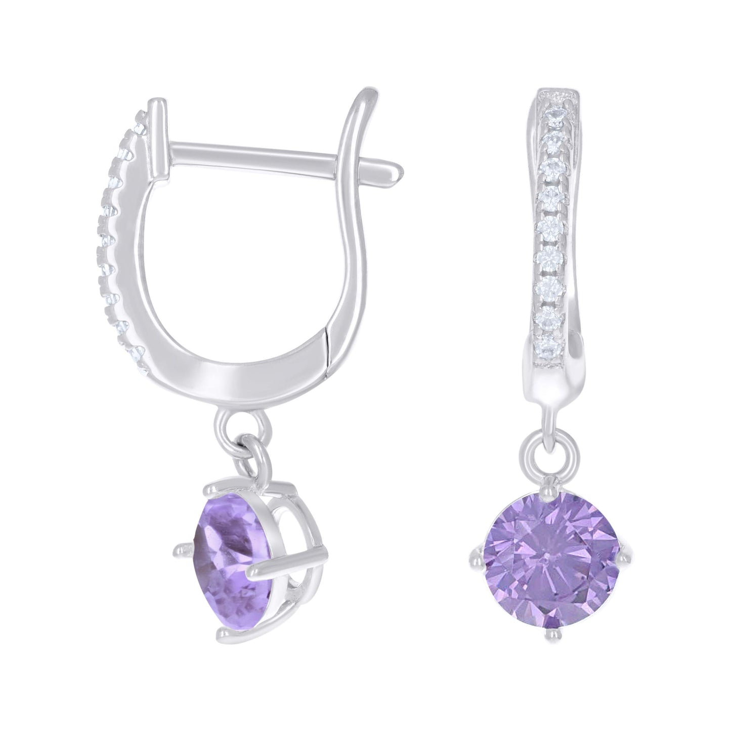 Sterling Silver Womens Cubic-Zirconia Dangle Hoop Earrings