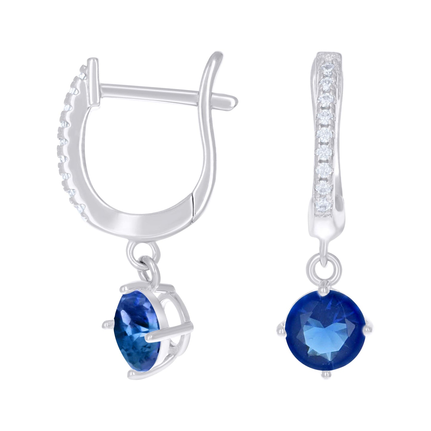 Sterling Silver Womens Cubic-Zirconia Dangle Hoop Earrings