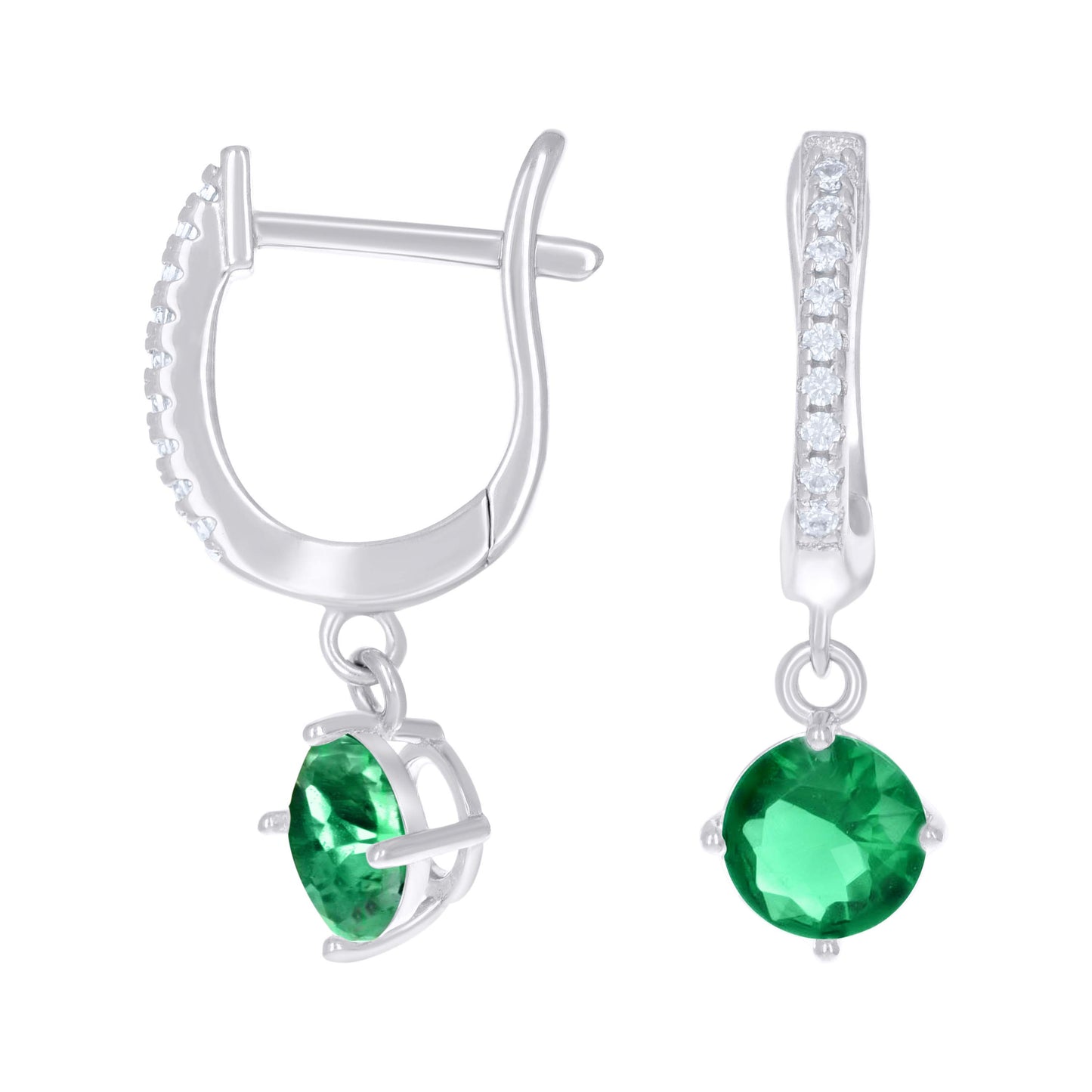 Sterling Silver Womens Cubic-Zirconia Dangle Hoop Earrings