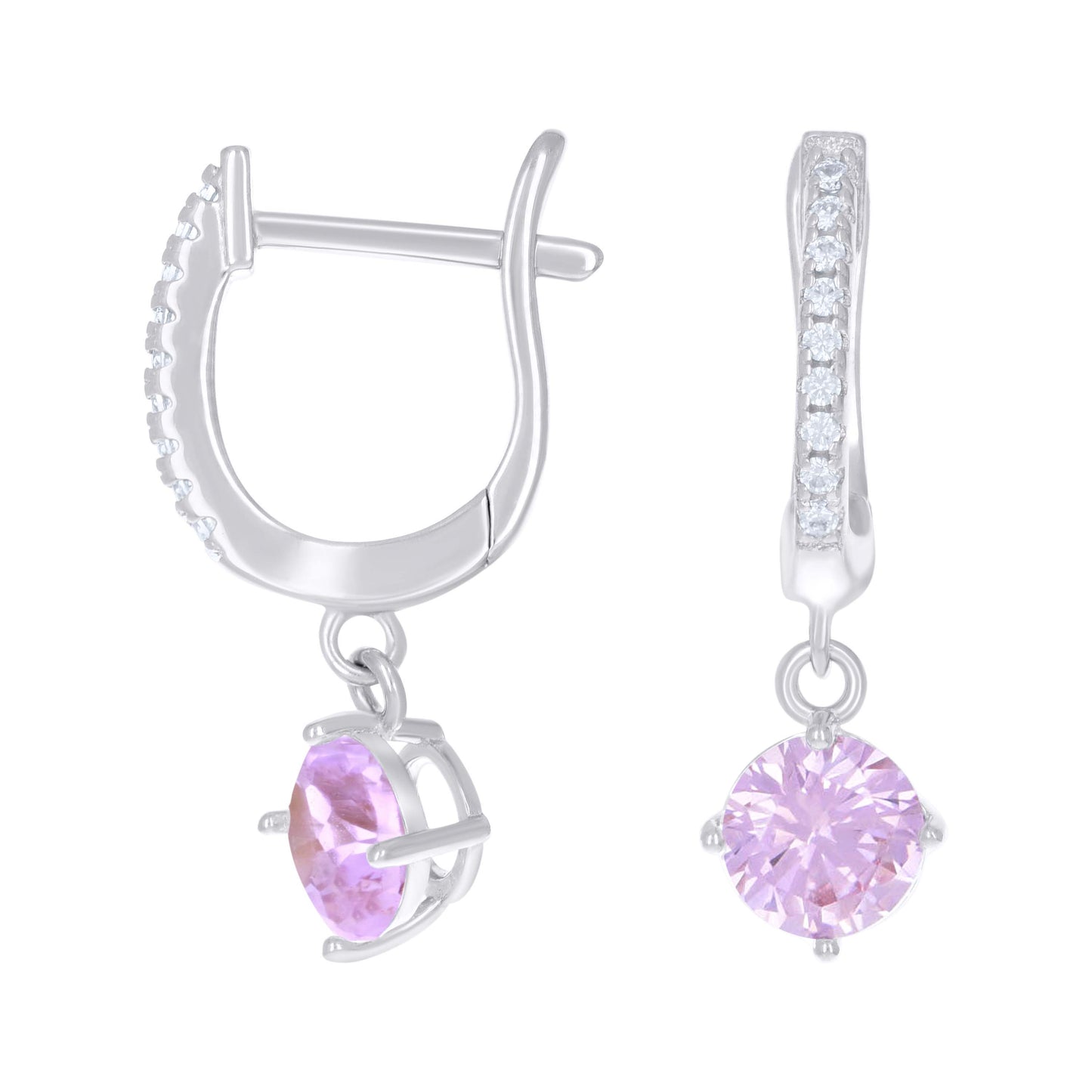 Sterling Silver Womens Cubic-Zirconia Dangle Hoop Earrings