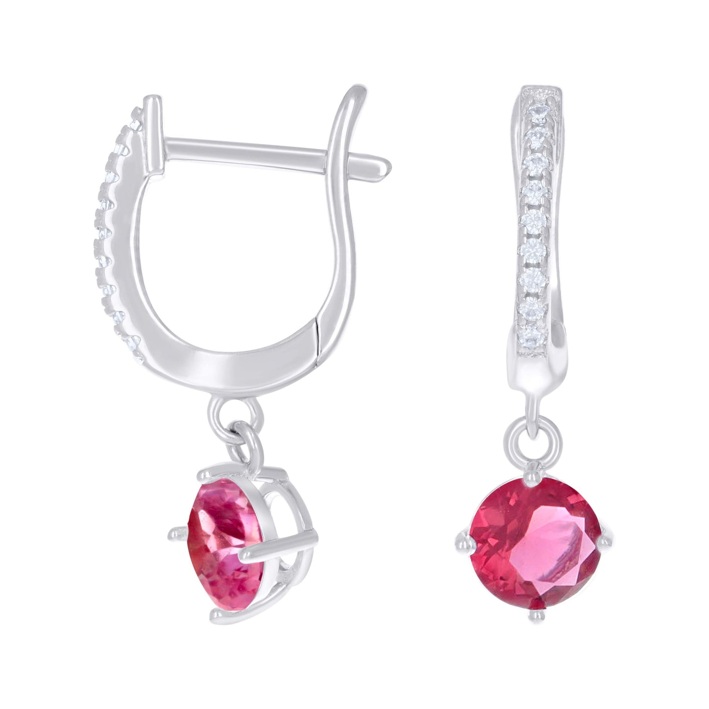 Sterling Silver Womens Cubic-Zirconia Dangle Hoop Earrings