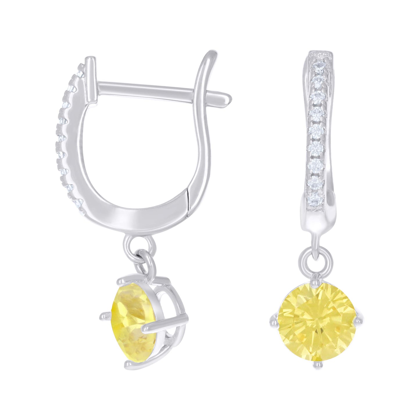 Sterling Silver Womens Cubic-Zirconia Dangle Hoop Earrings