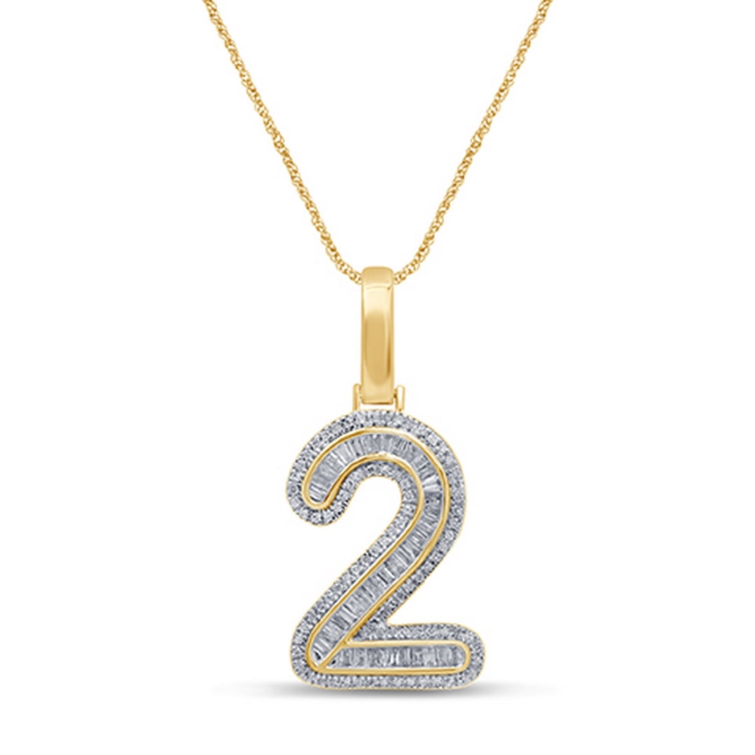 10K Yellow Gold Diamond Baguette Number Charm