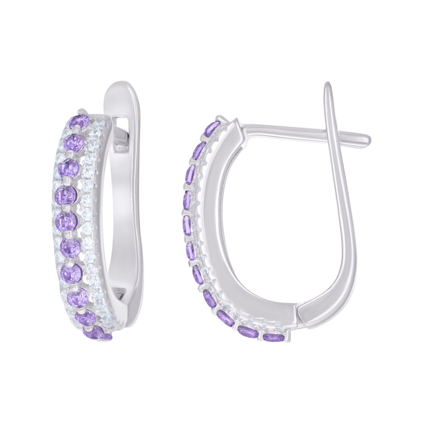 Sterling Silver Womens Cubic-Zirconia U-Shape Hoop Earrings