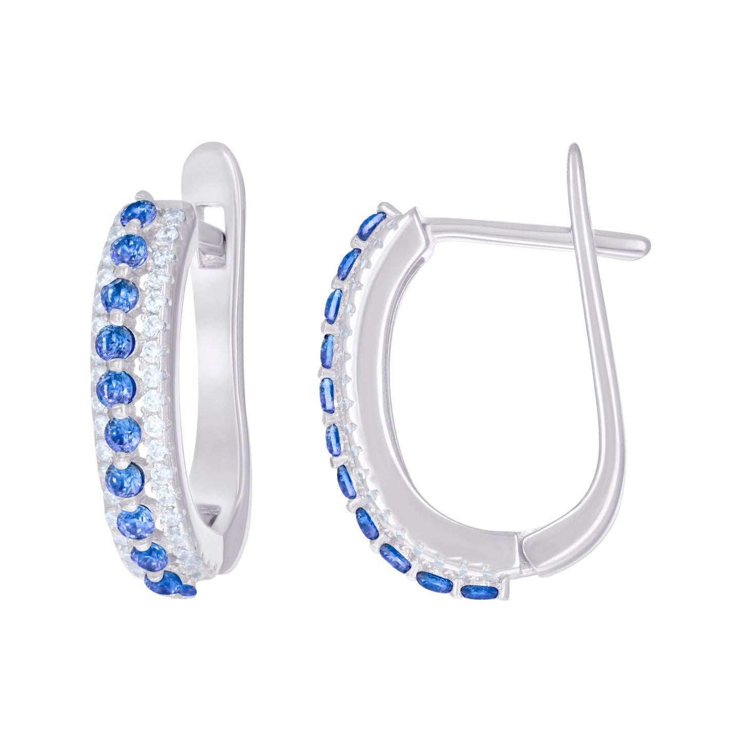 Sterling Silver Womens Cubic-Zirconia U-Shape Hoop Earrings