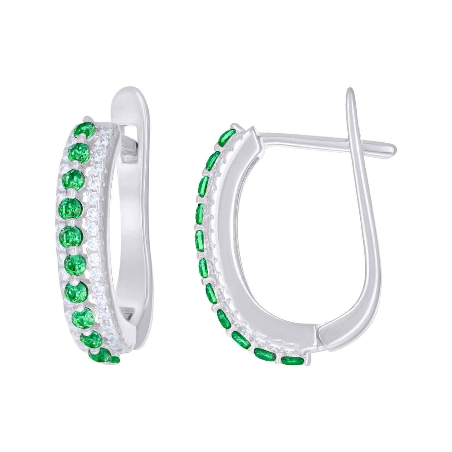 Sterling Silver Womens Cubic-Zirconia U-Shape Hoop Earrings