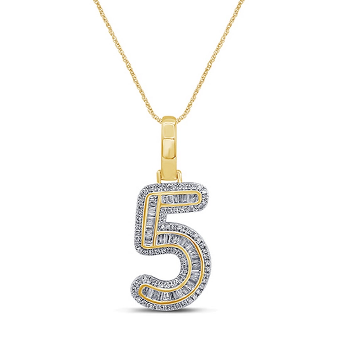 10K Yellow Gold Diamond Baguette Number Charm