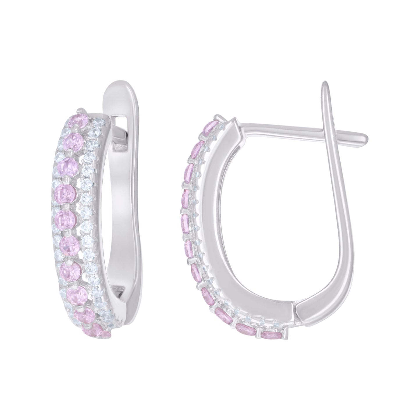 Sterling Silver Womens Cubic-Zirconia U-Shape Hoop Earrings