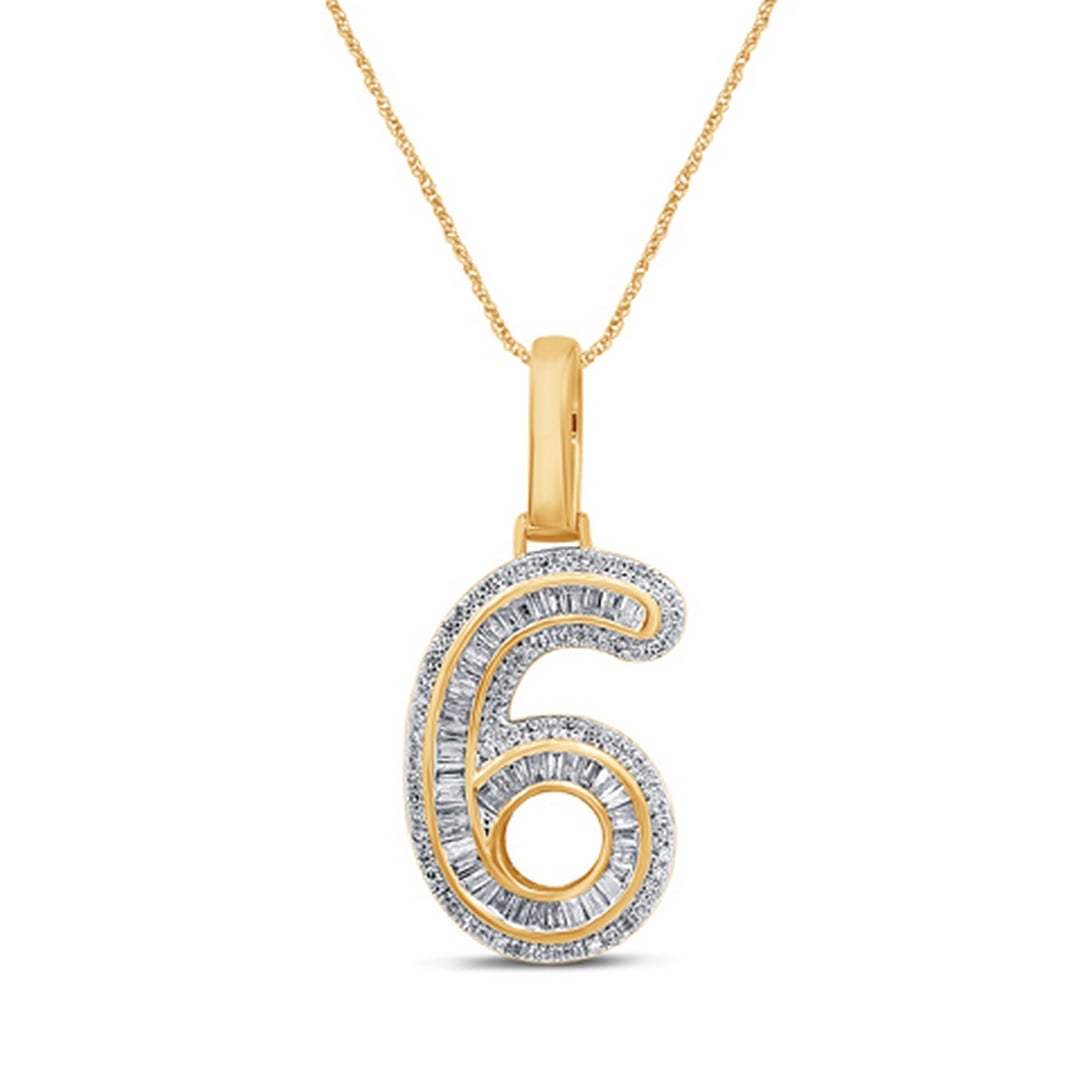10K Yellow Gold Diamond Baguette Number Charm
