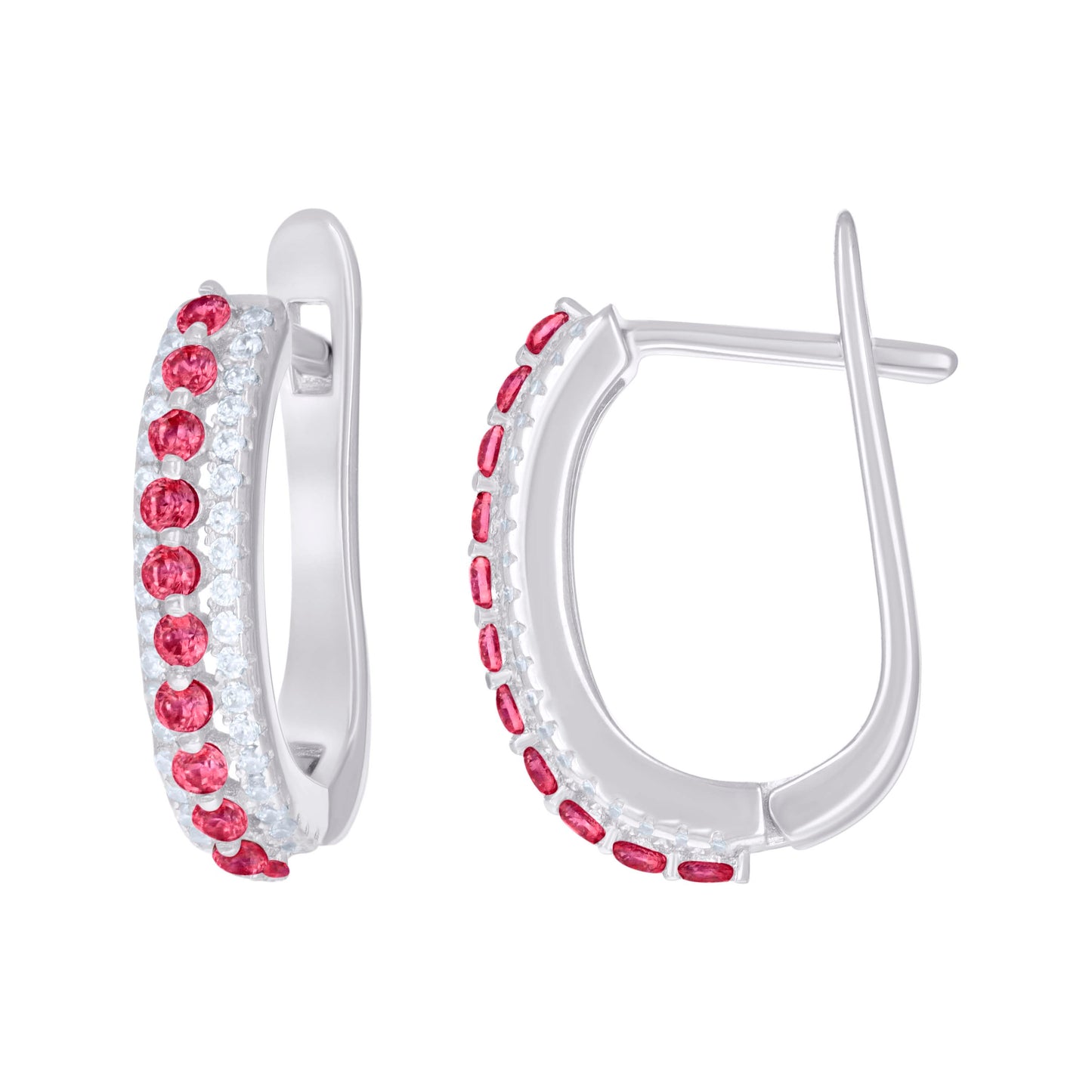 Sterling Silver Womens Cubic-Zirconia U-Shape Hoop Earrings