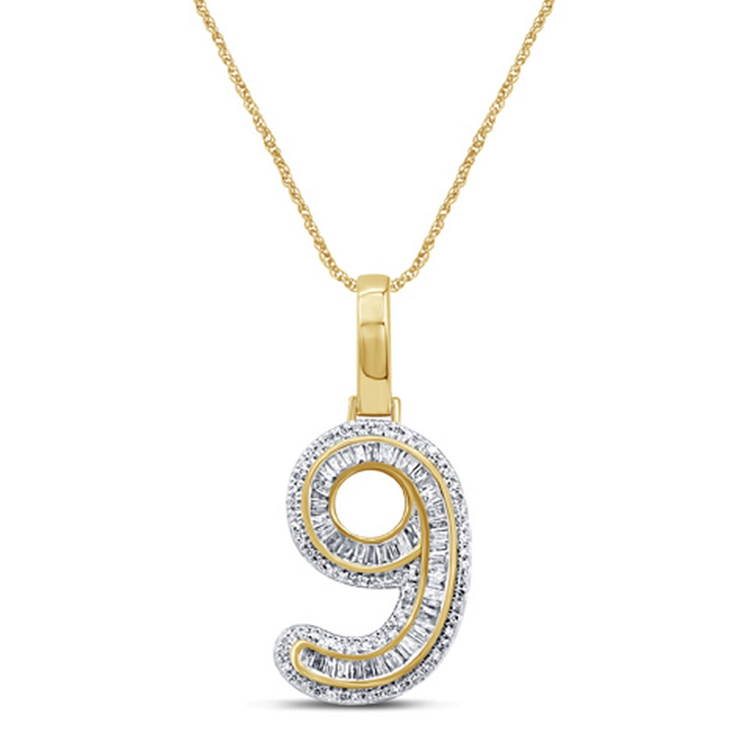 10K Yellow Gold Diamond Baguette Number Charm