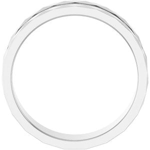 14K White Gold 6 Mm Polished Faceted Edge Patterned Band Size 10