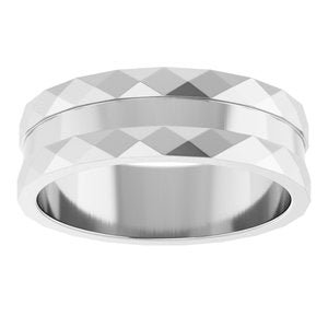 14K White Gold 6 Mm Polished Faceted Edge Patterned Band Size 10