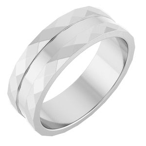 14K White Gold 6 Mm Polished Faceted Edge Patterned Band Size 10