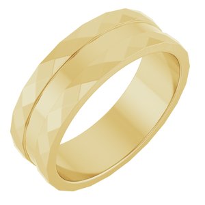14K Yellow Gold 6 Mm Polished Faceted Edge Patterned Band Size 10