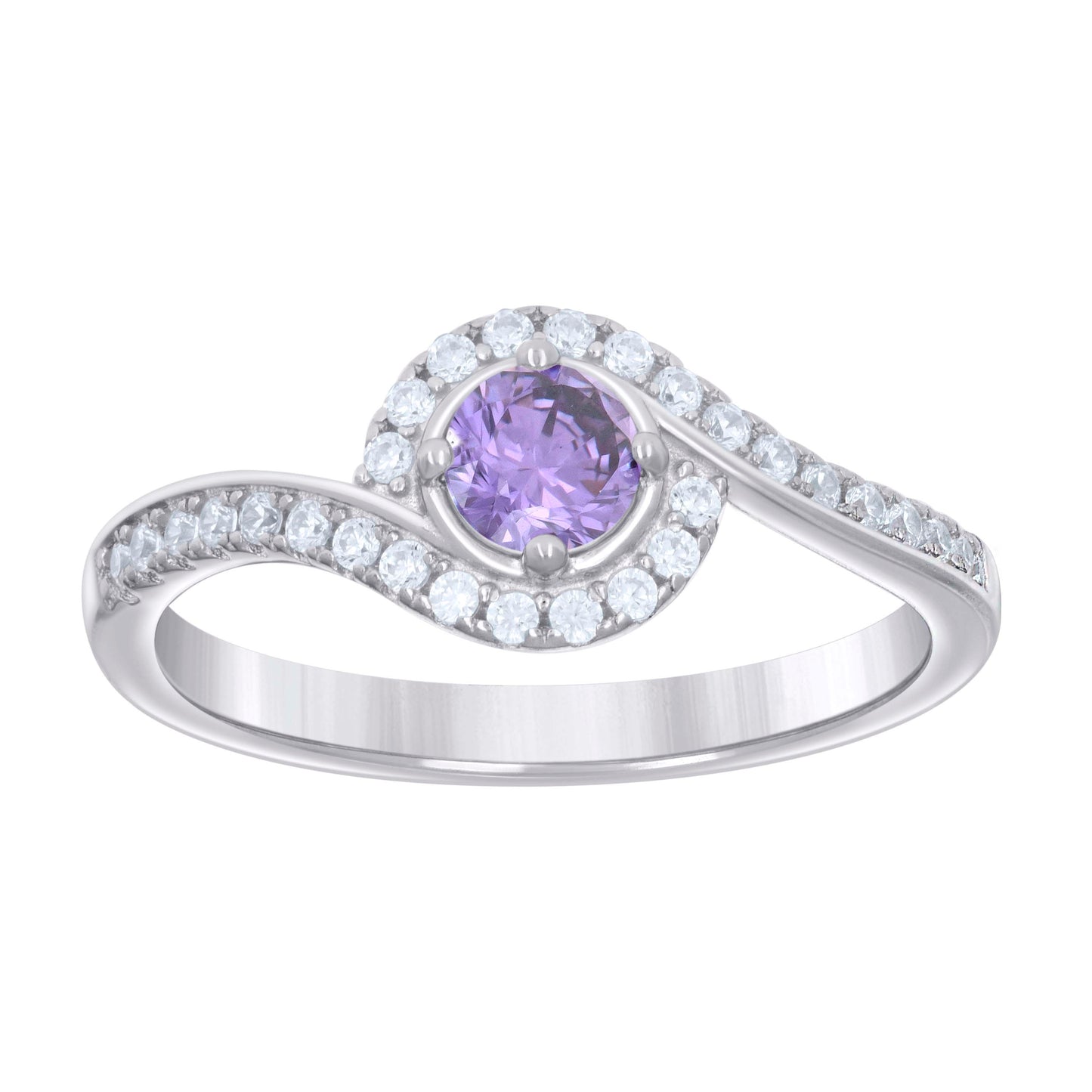 Sterling Silver Womens Purple White Cubic-Zirconia Fashion Bridal Anniversary Wedding Engagement Band Ring