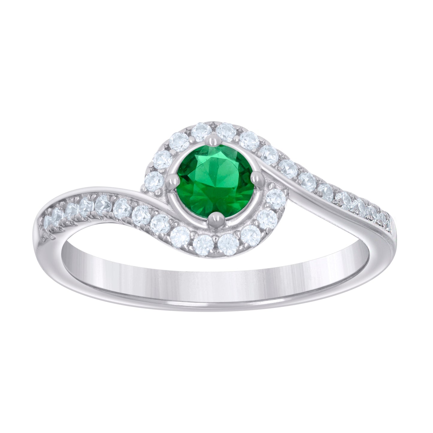 Sterling Silver Womens Green White Cubic-Zirconia Fashion Bridal Anniversary Wedding Engagement Band Ring