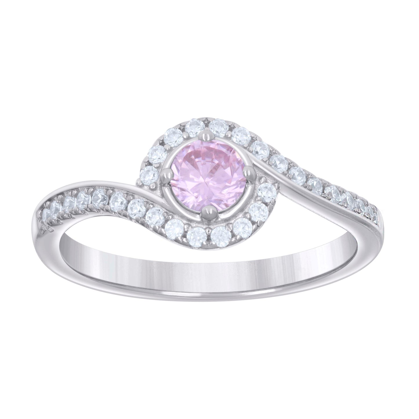 Sterling Silver Womens Pink White Cubic-Zirconia Fashion Bridal Anniversary Wedding Engagement Band Ring
