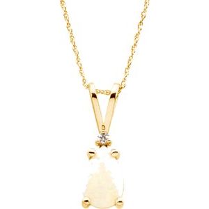 14K Yellow Gold Pear 9 X 6Mm G-H I1 Natural White Opal And .02 Ctw Natural Diamond Necklace, Length: 18 In