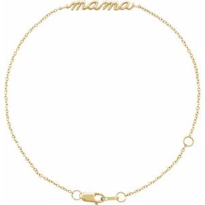 14K Yellow Gold 26.16 X 3.32 Mm 6 1/2-7 1/2 In Polished Lowercase Script "Mama" Bracelet