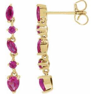 14K Yellow Gold Pear 4 X 3 Mm Lab-Grown Ruby Drop Earrings