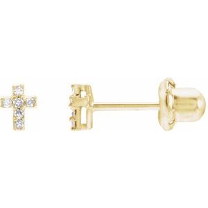 14K Yellow Gold Round .8 Mm .02 Ctw Natural Diamond Cross Earrings
