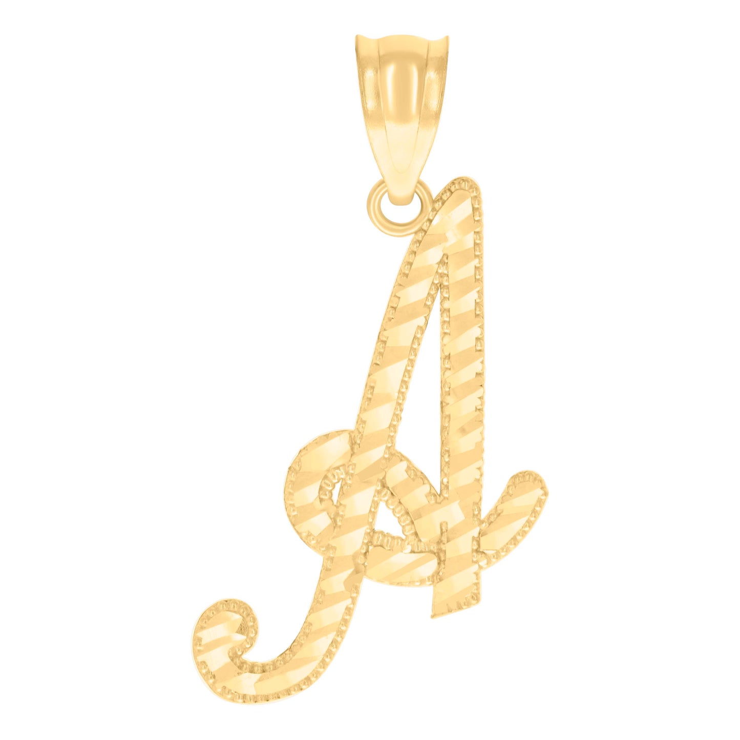 14K Yellow Gold Unisex Diamond-cut Initial Alphabet Charm Pendant