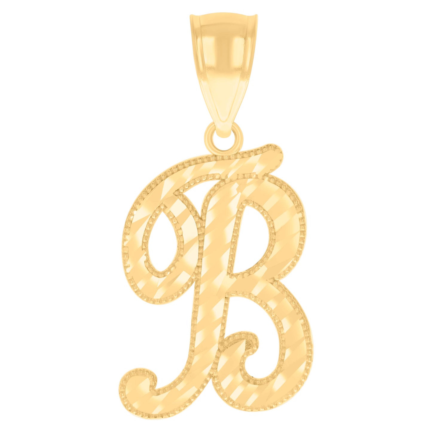 14K Yellow Gold Unisex Diamond-cut Initial Alphabet Charm Pendant