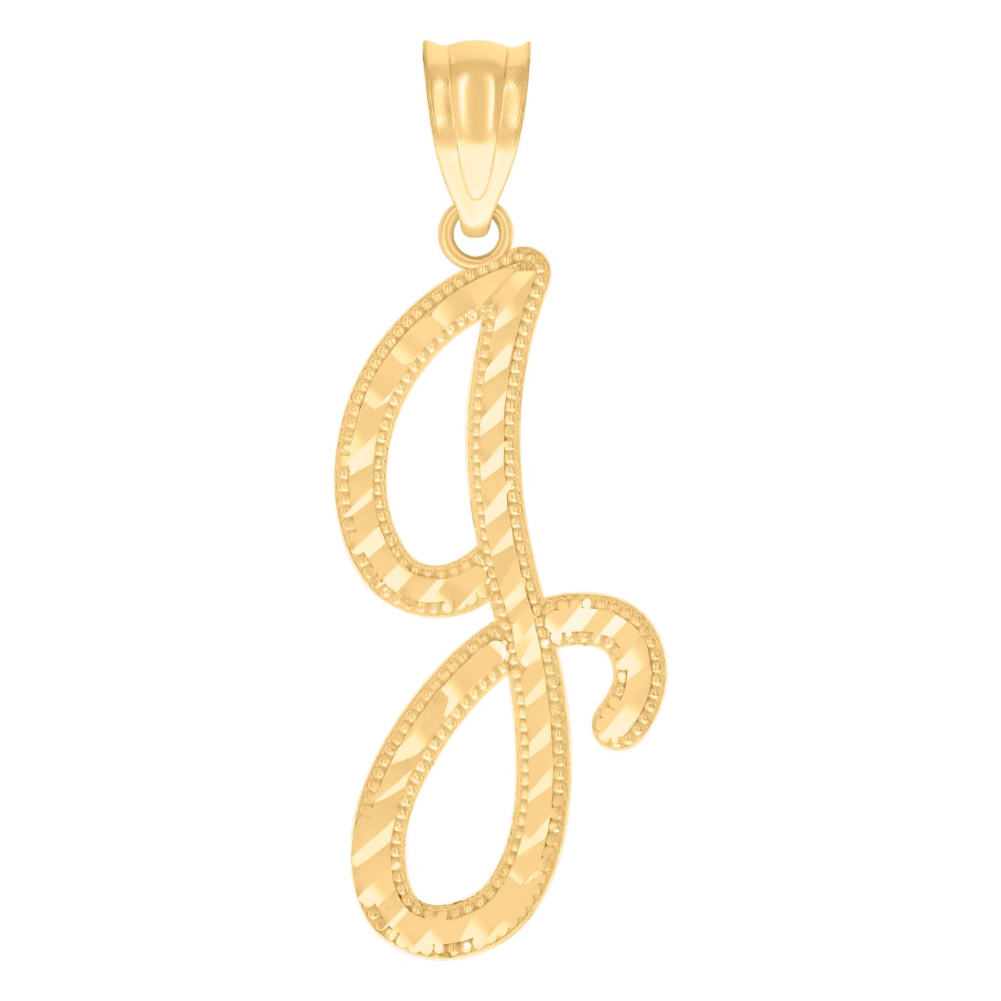 14K Yellow Gold Unisex Diamond-cut Initial Alphabet Charm Pendant