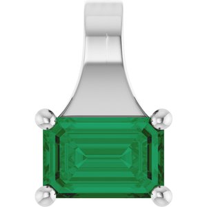 14K White Gold Emerald 6 X 4 Mm Lab Grown Emerald Pendant